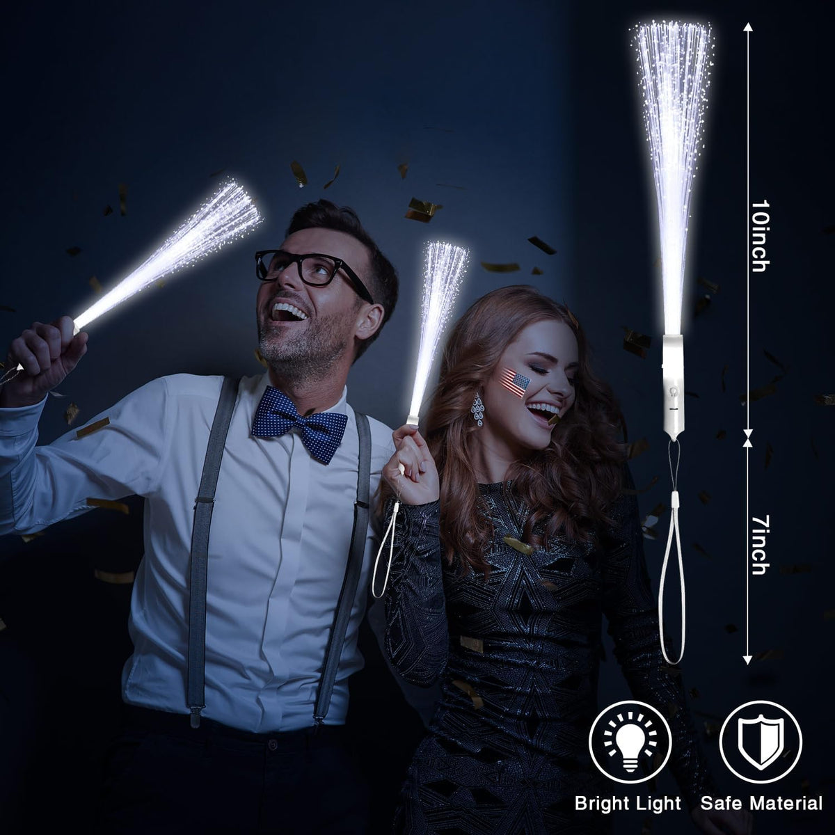 48 PCS White Glow Fiber Wands Sticks LED Light Wands 3 Modes Flashing Fiber Optic Light Rod Bulk