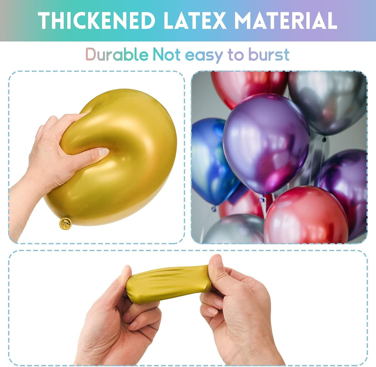 Colorful Party Balloons 12inch, 100Pcs Thickened Assorted Color Metallic Latex Balloons for Wedding