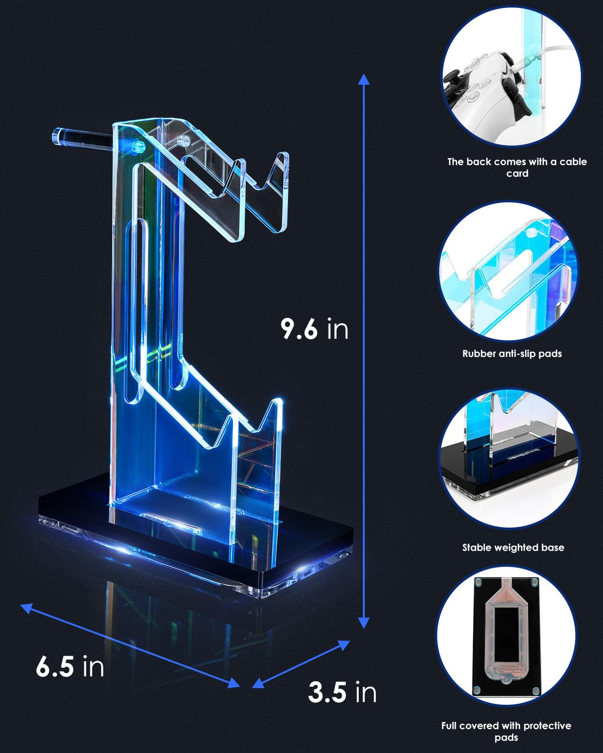 OAPRIRE Headset and Controller Stand with Lights, 2 Tier Acrylic Game Controller Holder, Controller