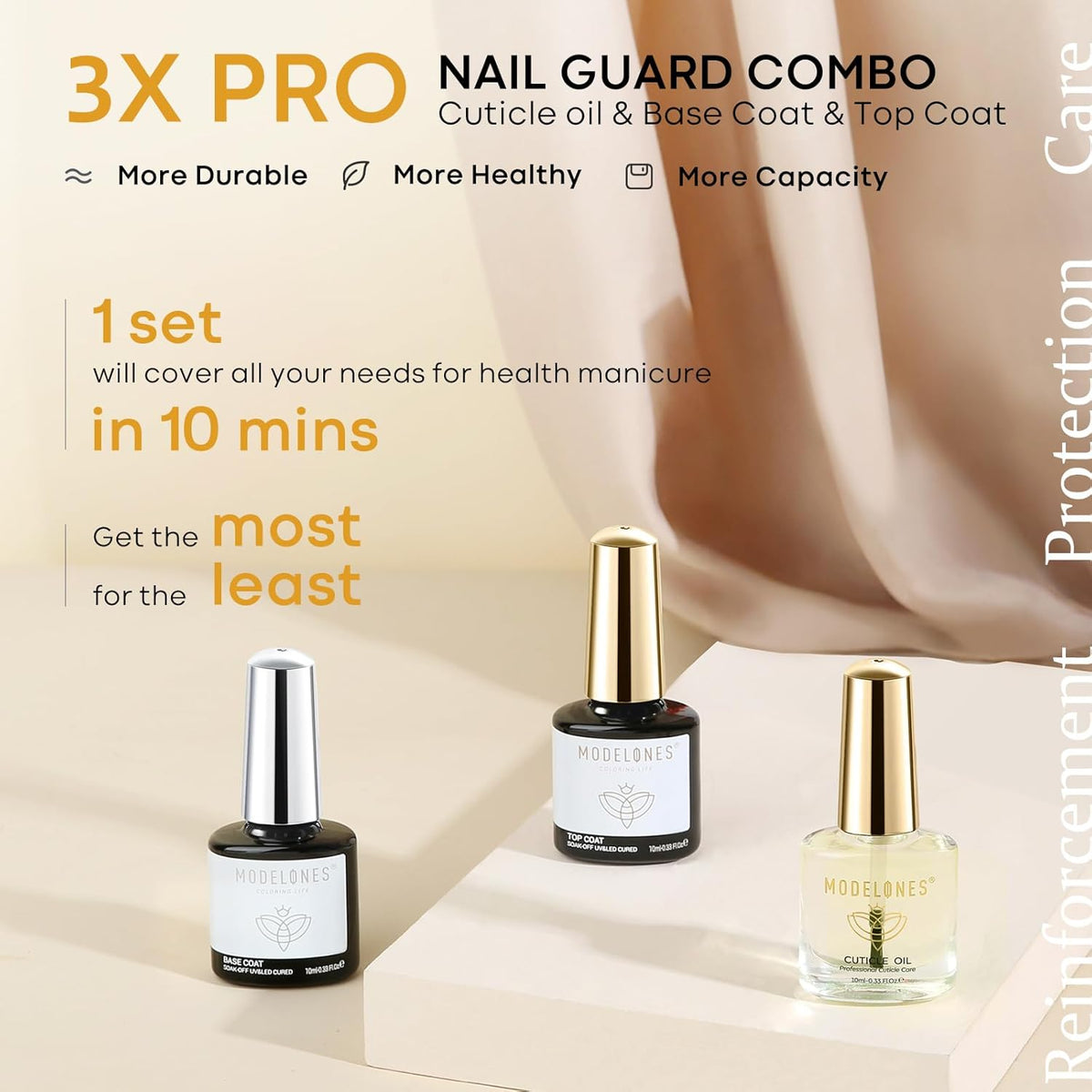 modelones 3 Pcs Gel Top Coat & Base with Cuticle Oil Set,10 ml Cuticle Protectors Set Gel Nail