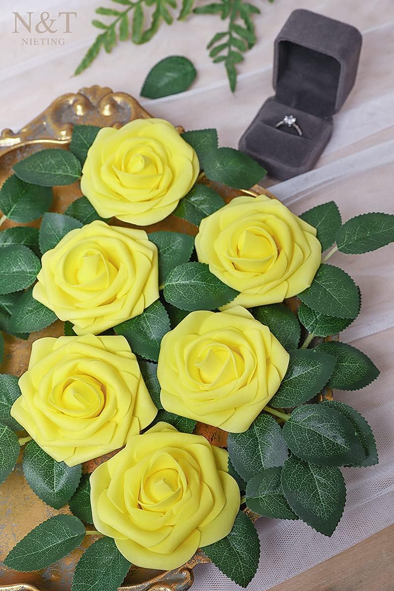 N&T NIETING Artificial Flowers, 25Pcs Fake Flowers Roses Perfect for DIY Wedding Bouquets
