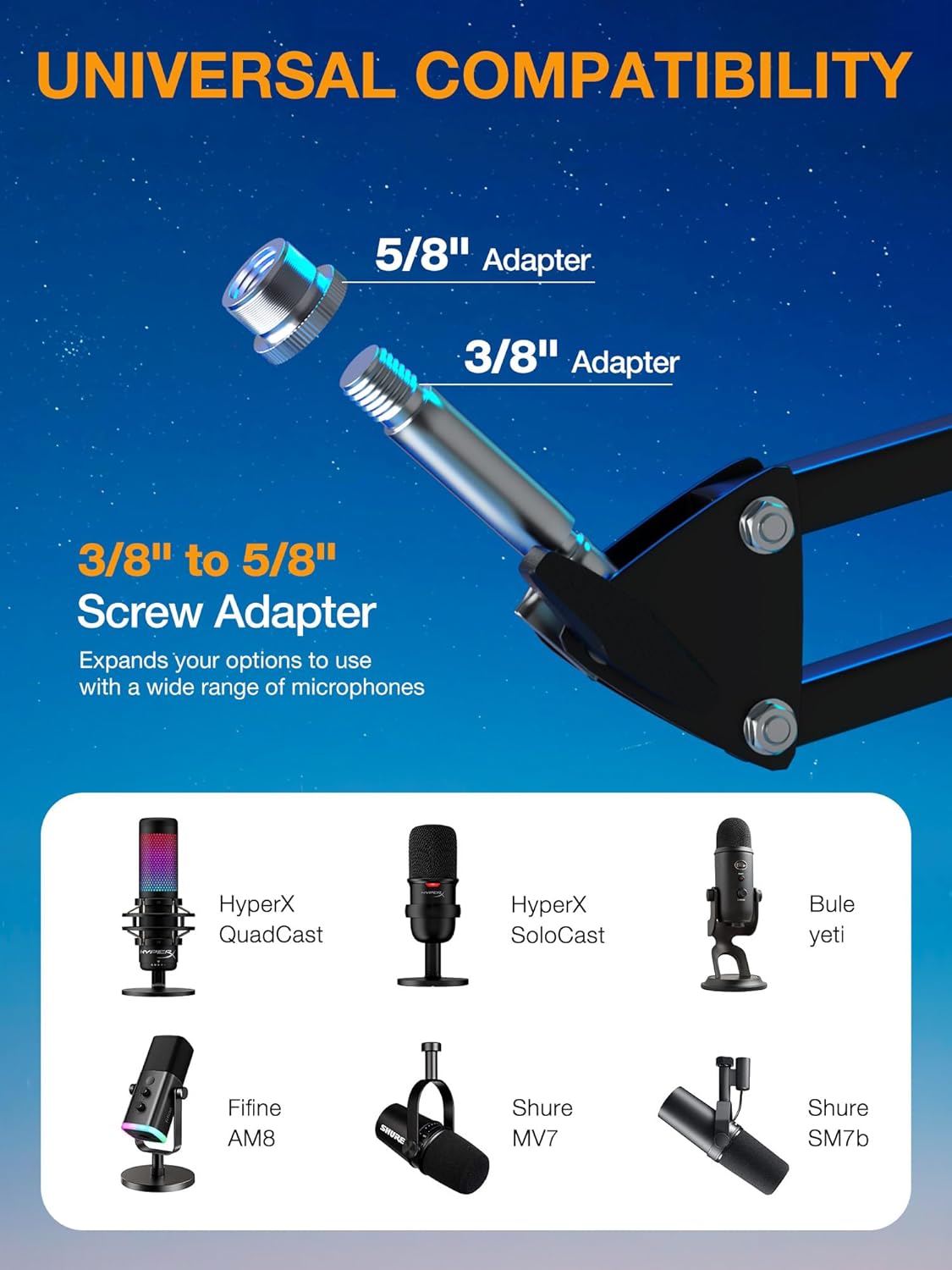 QuadCast Boom Arm, Mic Arm for Blue Yeti HyperX QuadCast SoloCast Fifine AM8 and Most Microphone