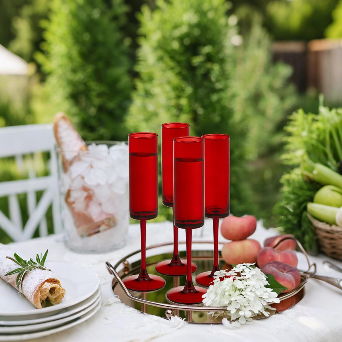 6 Pieces Red Champagne Flutes 6 OZ Straight Sided Wine Glasses Champagne Long Stem Drinking Colored