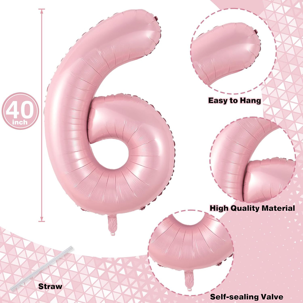 Pastel Pink 16th Birthday Balloons for Girls, 40 Inch Mylar Self Inflating 16 Balloon Number, Big