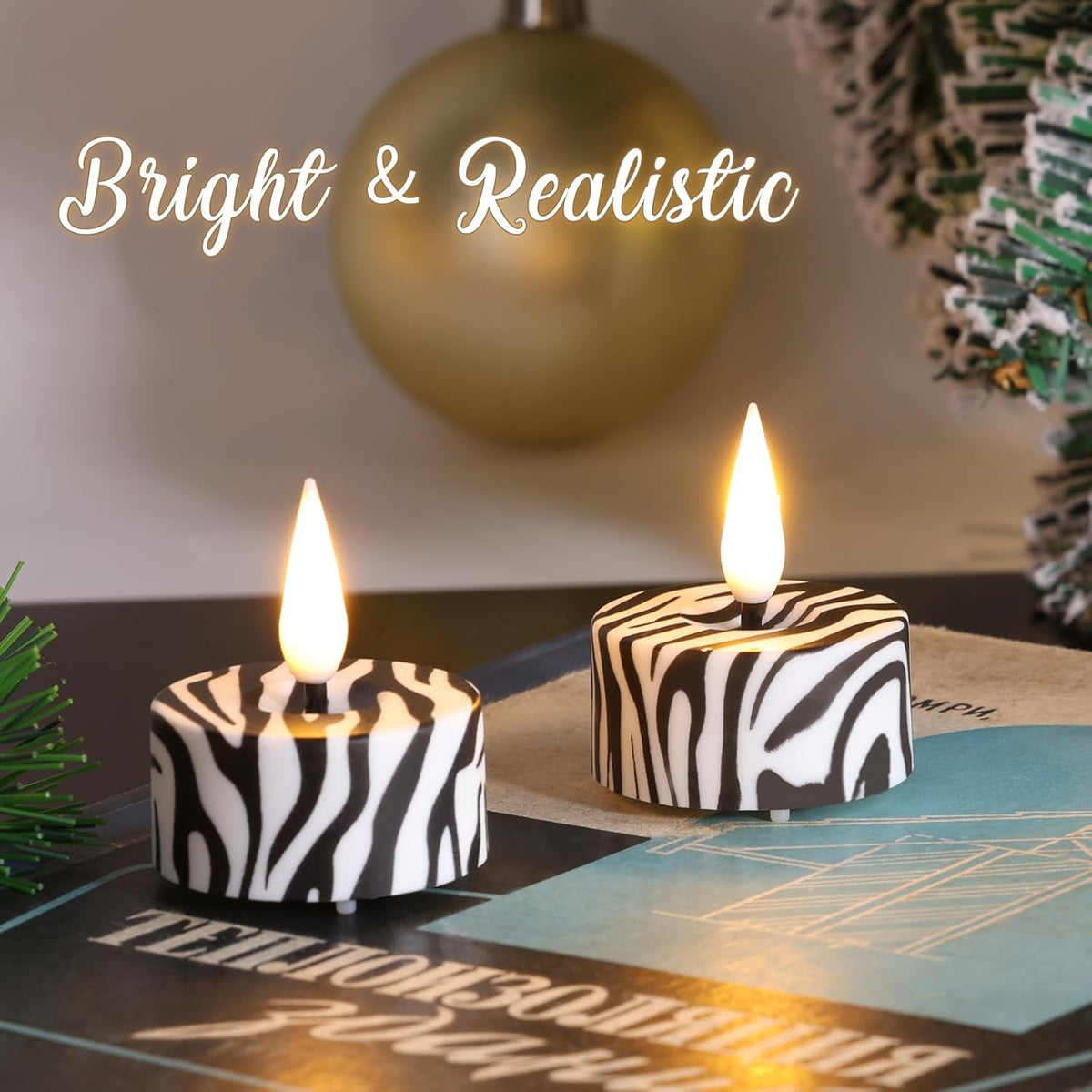 Eywamage Zebras Animal Pattern Flameless Tealights with Remote Batteries, Flickering LED Tea Votive