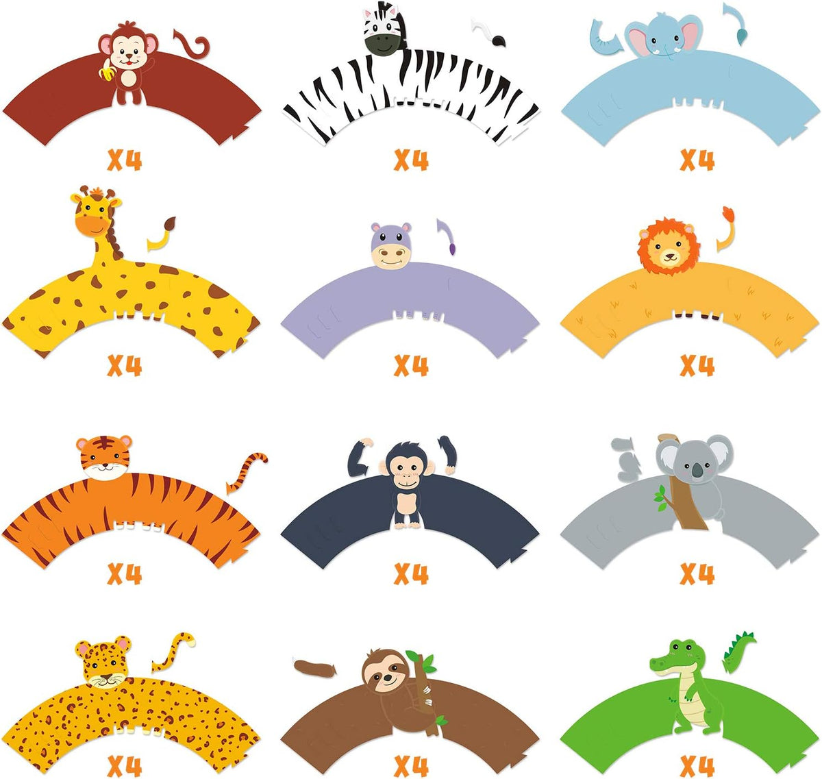 48 Pcs Jungle Safari Animal Cupcake Wrappers Wild Party Cake Decorations Jungle Wild Cake Wrappers