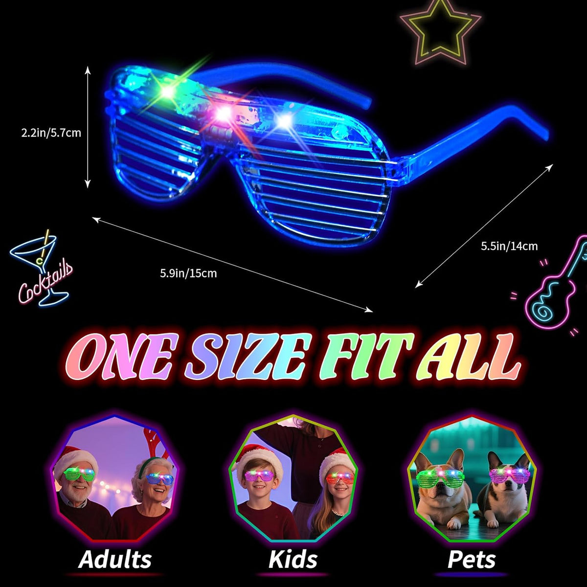 108 PCs LED Glasses,Light Up Glasses,Glow Glasses Glow In The Dark Party Supplies Suitable For