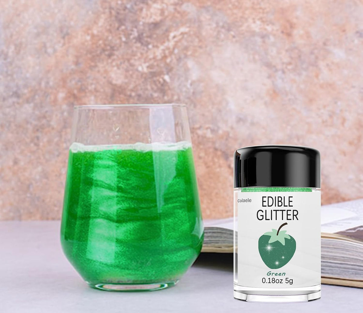 Green Edible Glitter Glimmer Powder for Cakes Drinks - Colaele 5 grams Food Grade Luster Dust