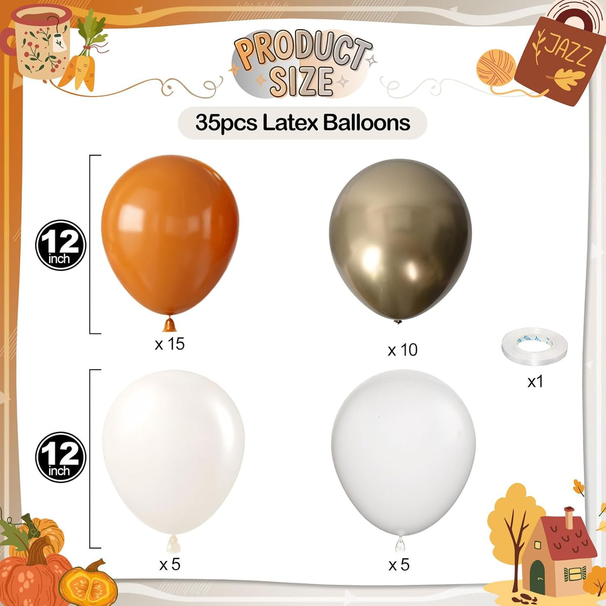 Orange Gold Balloons, 12 Inch Burnt Orange White Balloons with Metallic Gold Balloon for Autumn