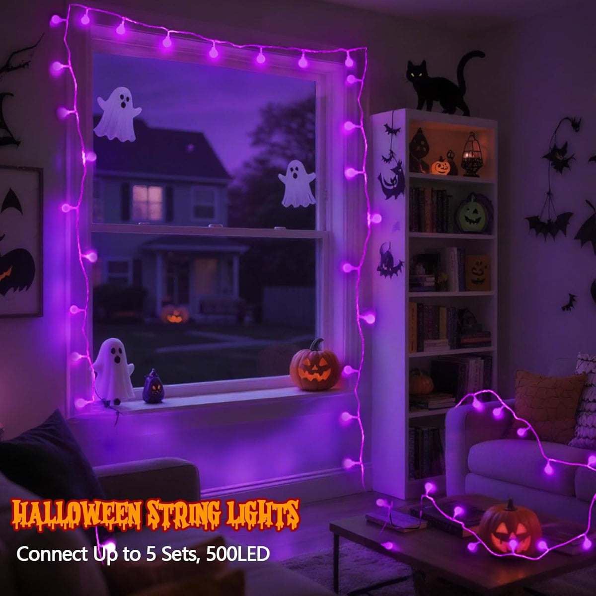 Connectable Purple Halloween Lights Outdoor Indoor - 43FT 100LED Globe String Lights Plug in with