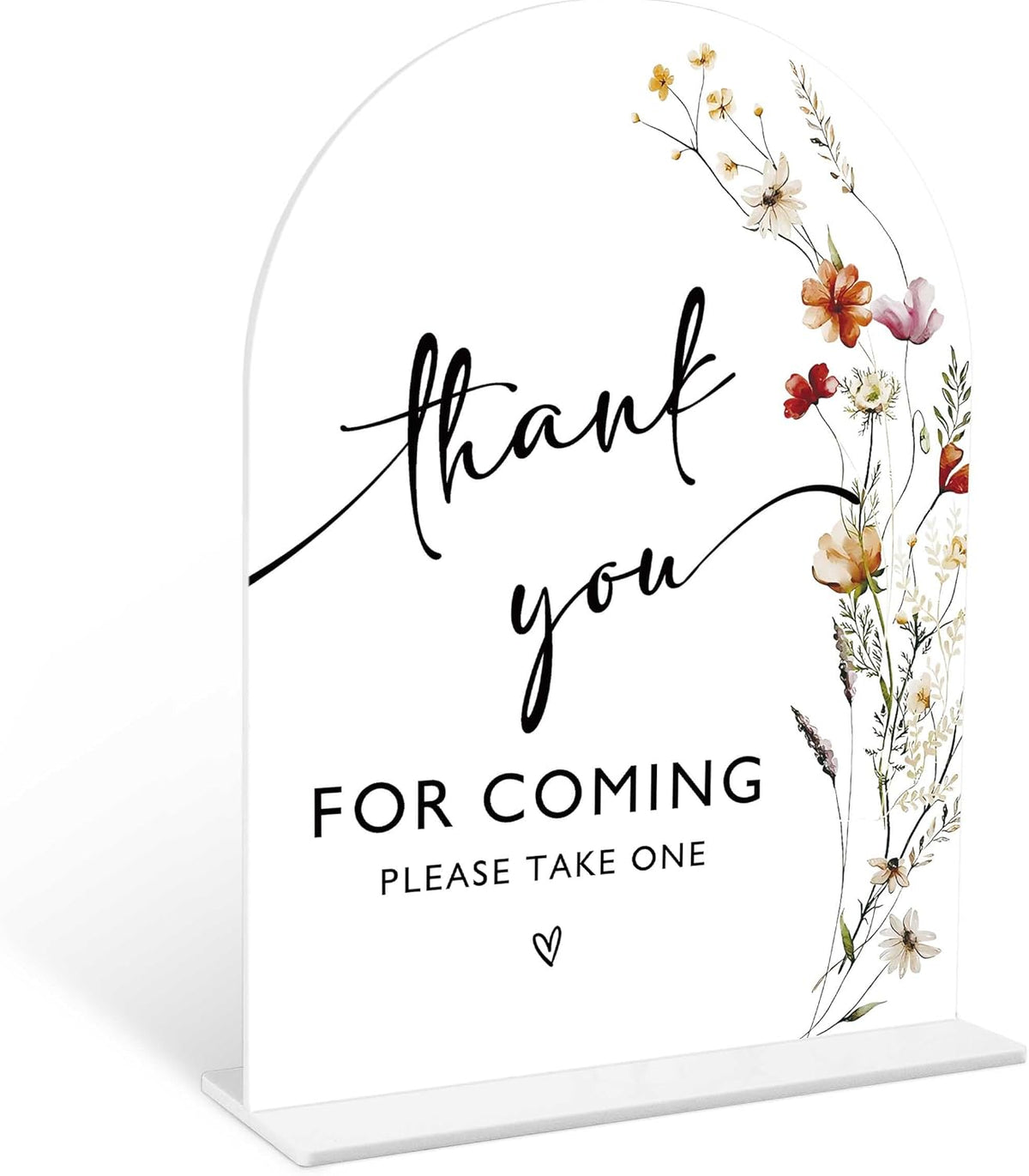 Boho Floral Thank You For Coming Sign, 6 x 8 Inch White Arch Acrylic Wedding Sign with Holder