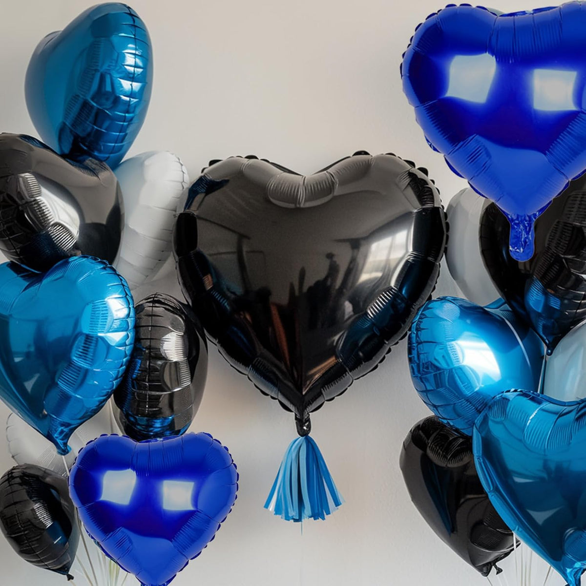 Blue Black Heart Balloons, 18 Inch Black and Dark Blue Heart Shape Balloon, 12PCS Blue Helium Foil