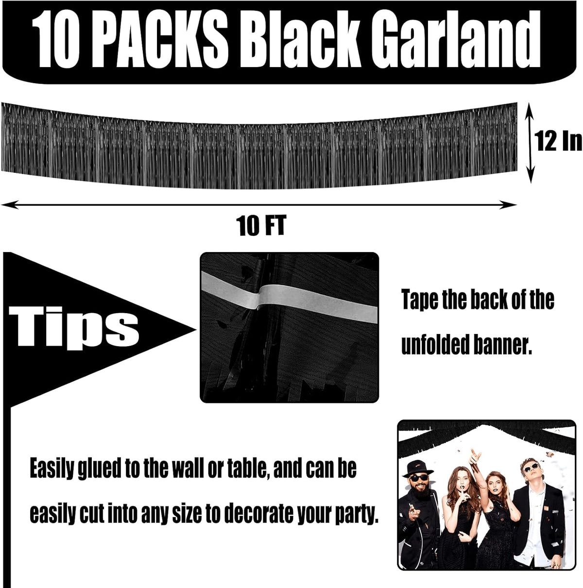 10 Pack 10 Feet Foil Fringe Garland Metallic Tinsel Streamers Banner Wall Hanging Curtain Backdrop