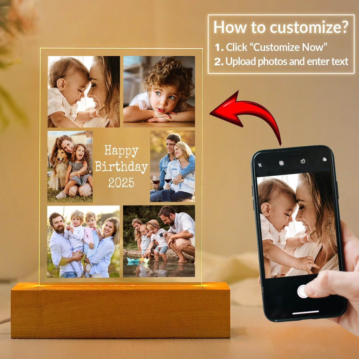 Custom Picture Frames with Photo, Personalized Photo Frame with Night Light, Customized Picture