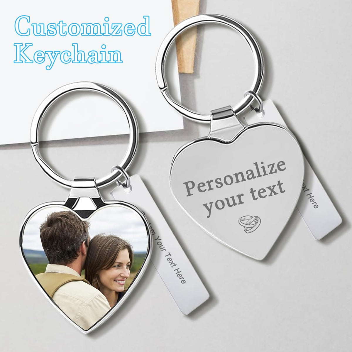 Custom Keychain with Picture Double-sided Personalized Photo Text Keychain, Gift for Anniversary