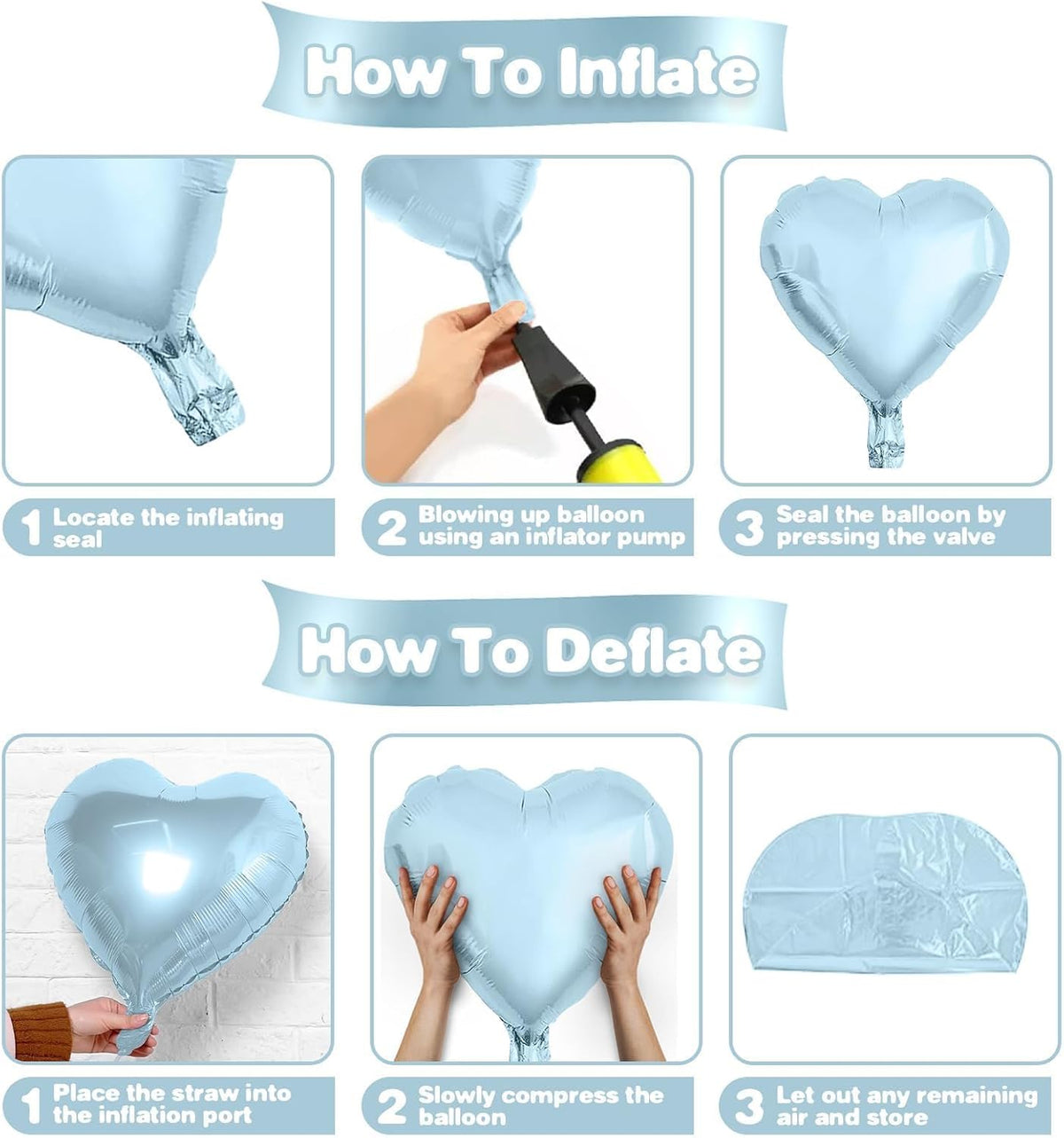 Baby Blue White Heart Balloons,12Pcs 18 Inch Blue Cream Foil Love Heart Shaped Balloons for Baby