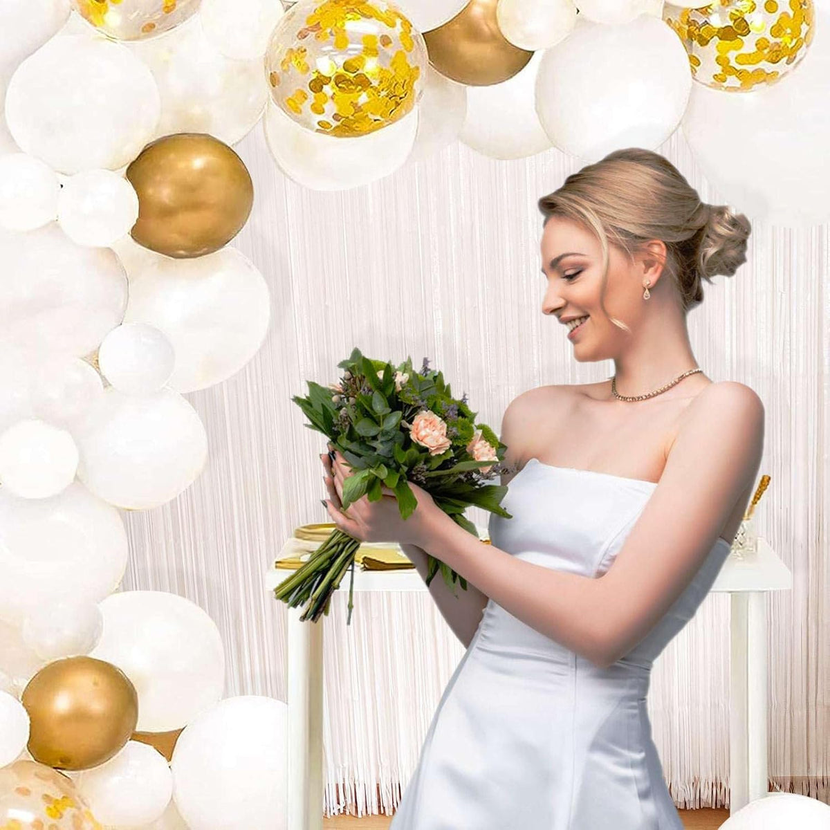 White Fringe Backdrop Curtains for Parties - 4 Pack of 3.2x8.2ft White Streamers Curtain Photo