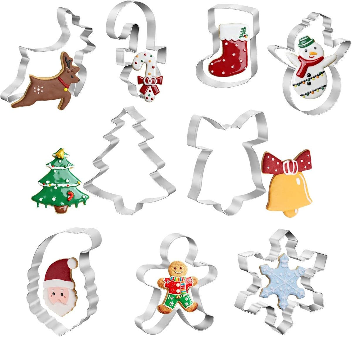 Christmas Cookie Cutters Set- 9 Piece Stainless Steel Winter Holiday Metal Shapes-Christmas tree
