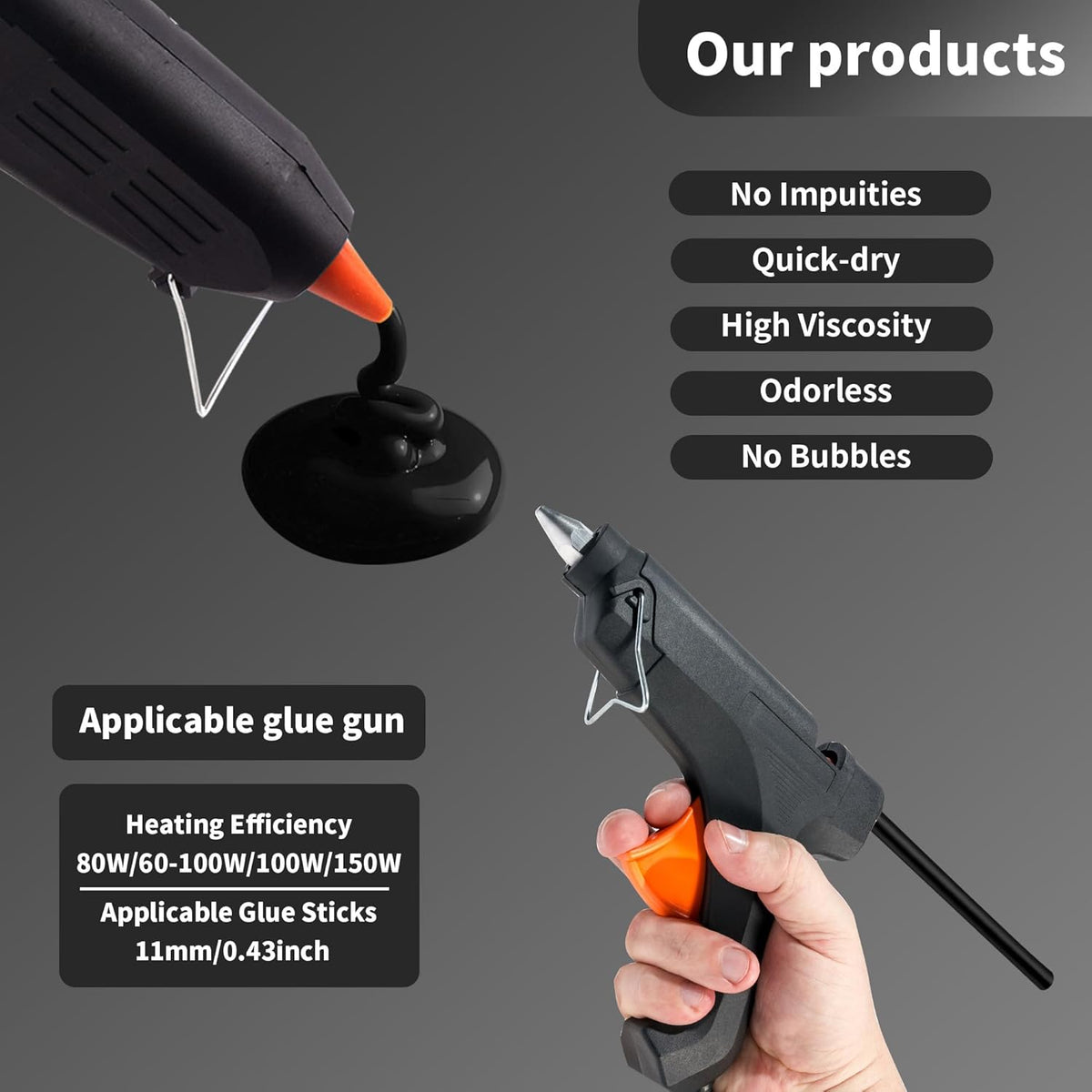 MATUFF Black Hot Glue Sticks Full Size 0.43??Dia x 8??Long, 20 pcs Hot melt Adhesive Glue Sticks