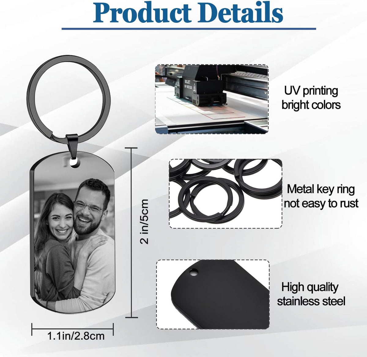 Custom Keychain with Picture, Personalized Keychain with Engraved Photo/Text, Gifts for Family and