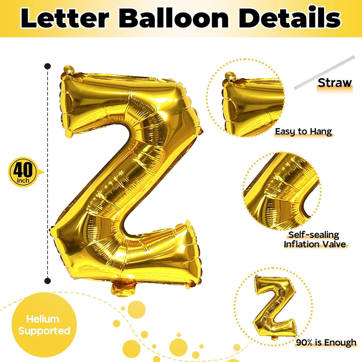 Foil Letter Balloons 40 Inch, Big Alphabet Z Word Balloons, Large Self Inflating Name Balloon
