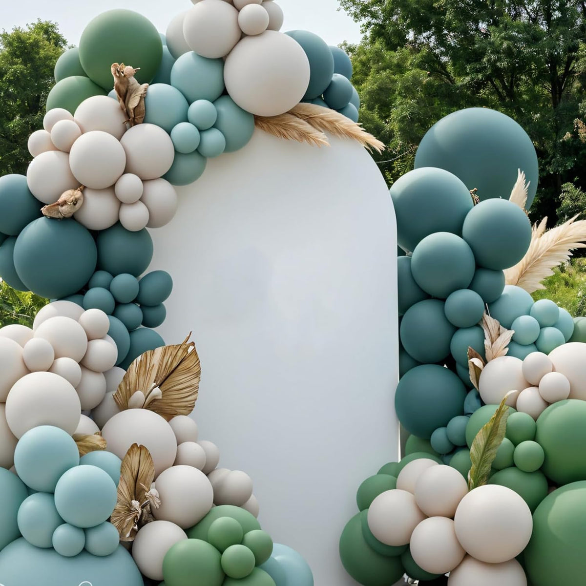 Sage Green Blue Balloons, 50pcs Dusty Green Blue Balloons, Double Stuffed Cream Balloon Champagne