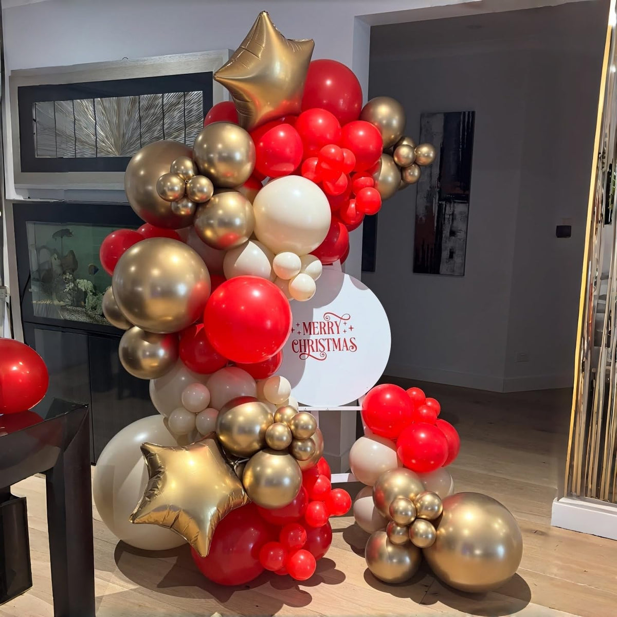 Red and White Balloons Set, Red Sand White and Gold Latex Balloons for Christmas Holiday Winter New