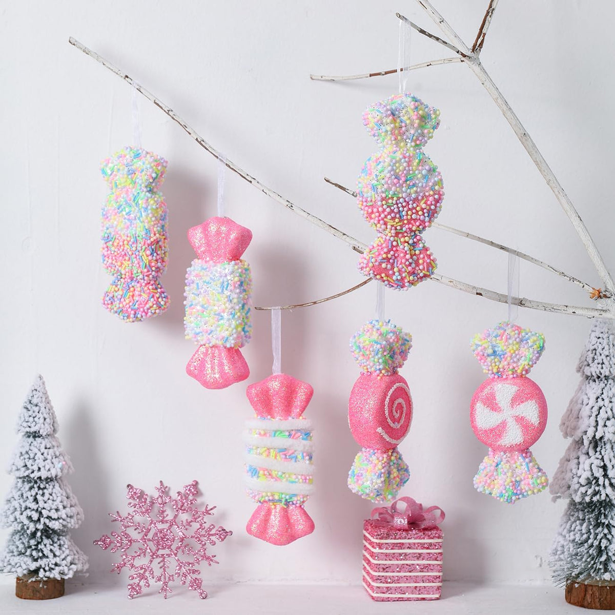 LANGXUN 6pcs Candy Land 2025 Xmas Birthday Party Wedding Suppiles Decoration, Hanging Candy Cane