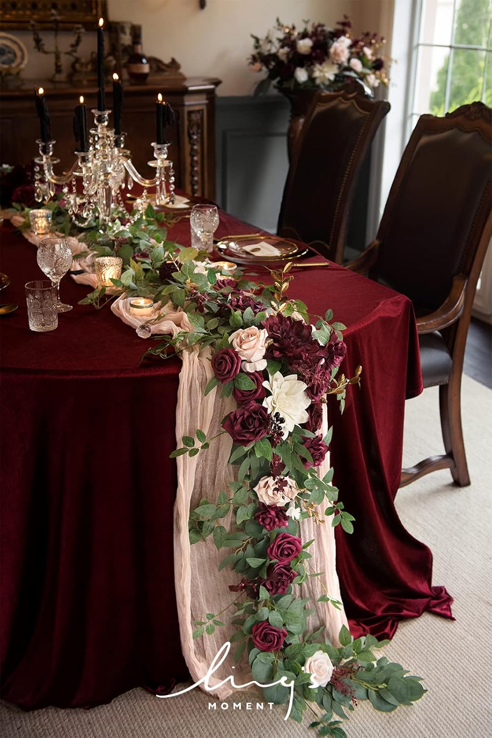 Ling's Moment Flower Garland - 6FT Eucalyptus & Rose - Sweetheart Table Decor for Wedding