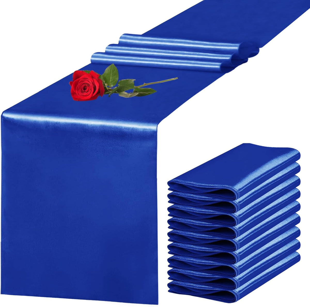 10 Pack Satin Table Runner 12 x 108 Inch Long Royal Blue Silk Table Runner for Wedding Party