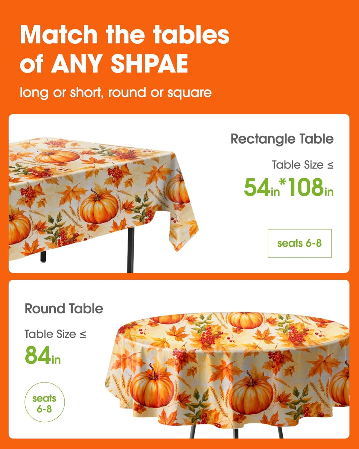 Pureegg Plastic Table Cloth Disposable 10 Pack, 54 x 108 Inch Table Cloths, Thanksgiving