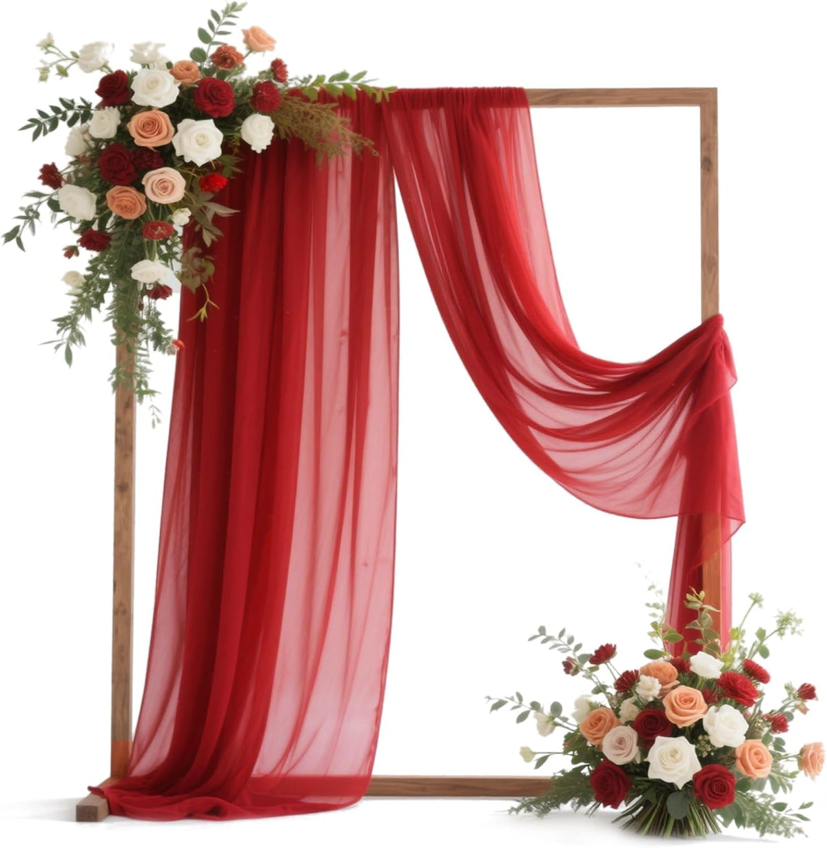 VOK Red Wedding Arch Draping Fabric Chiffon Fabric, 29in x 18Ft 2 Panels Sheer Chiffon Outdoor