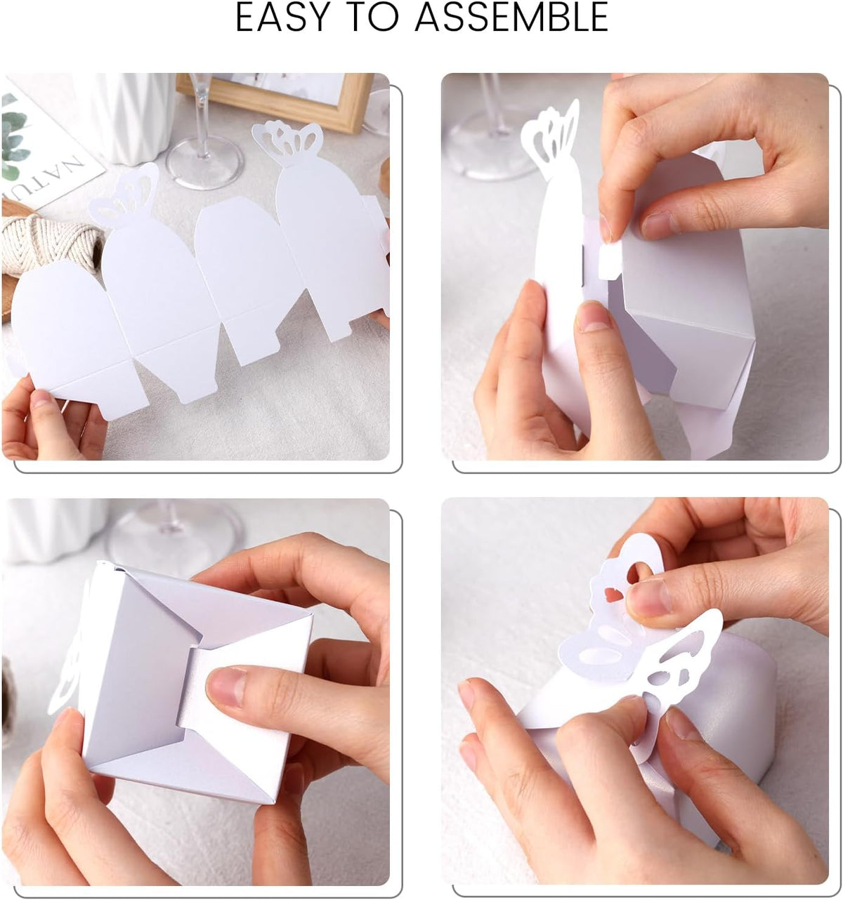 VGOODALL 50PCS Party Favor Boxes, 2.4" x 2.4" x 1.8" 3D Butterfly Candy Boxes White Baby Shower