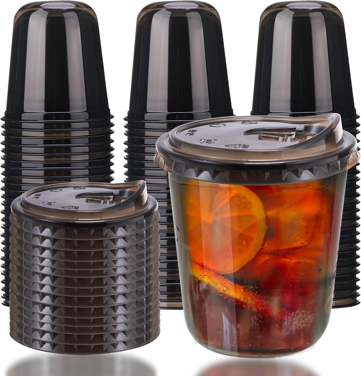 12oz Disposable Stemless Glasses With Strawless Sip Lids,PET Disposable Drinking Cups,Clear Plastic