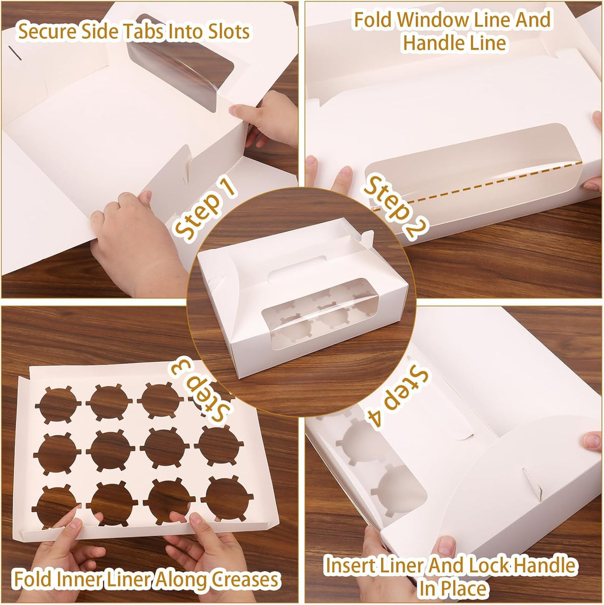 White Cupcake Boxes 12 Count, 30 Pcs Cupcake Containers with Handle, Window, and Inserts – Holds
