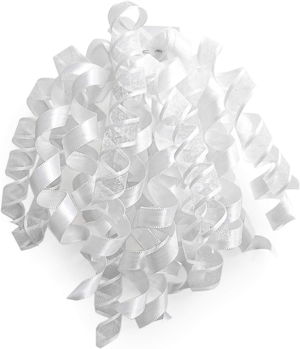 CT CRAFT LLC White Satin and Sheer Curly Ribbon Bow 6" Long x 6 Counts Gift Wrapping Pre-Tied