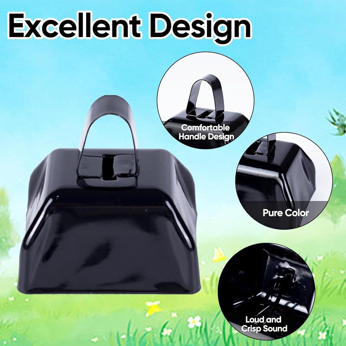 Cow Bells Noise Makers Cheering Bell: 12 Pcs Metal Cowbells with Handle for Sporting Events - Small