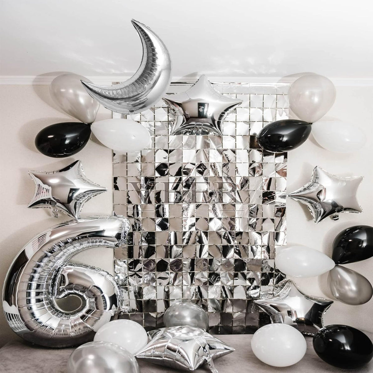50pcs Silver Moon and Star Balloons,36"Moon Foil Balloons 18"10" Star Foil Balloons Four Pointed