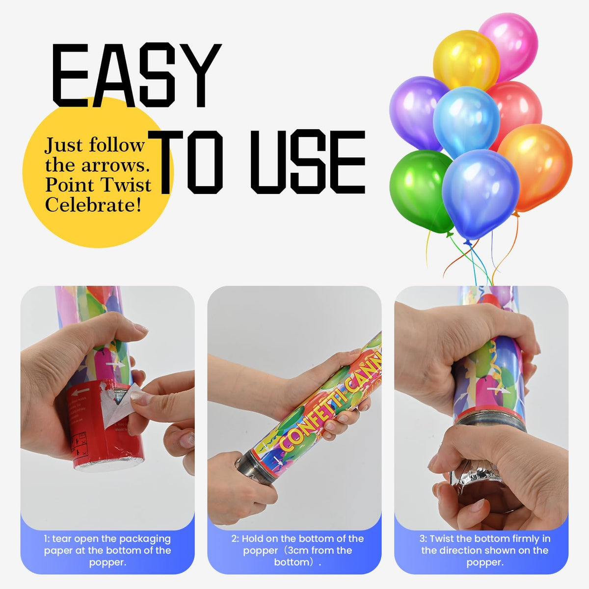 Confetti Poppers 12Pack Streamer Confetti Cannon 12inch Multicolor Confetti Party Poppers Foil