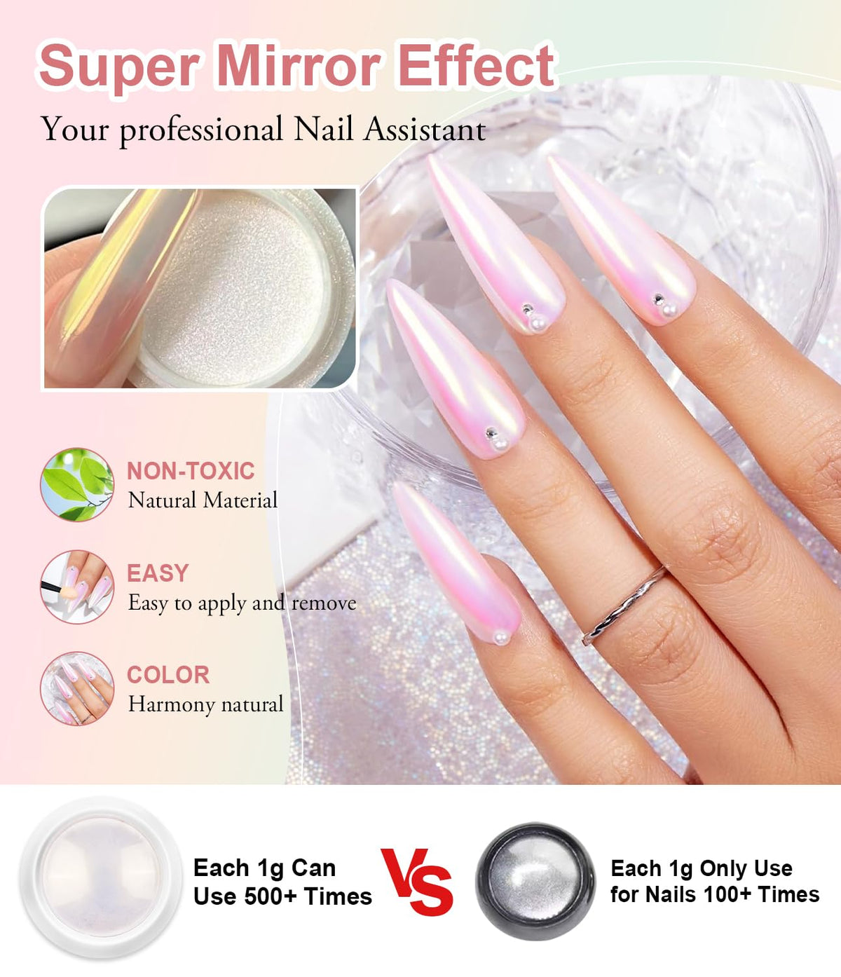 Chrome Nail Powder BISHENGYF: Super Metallic Effect Chrome Powder For Nails Gold Silver Red Laser
