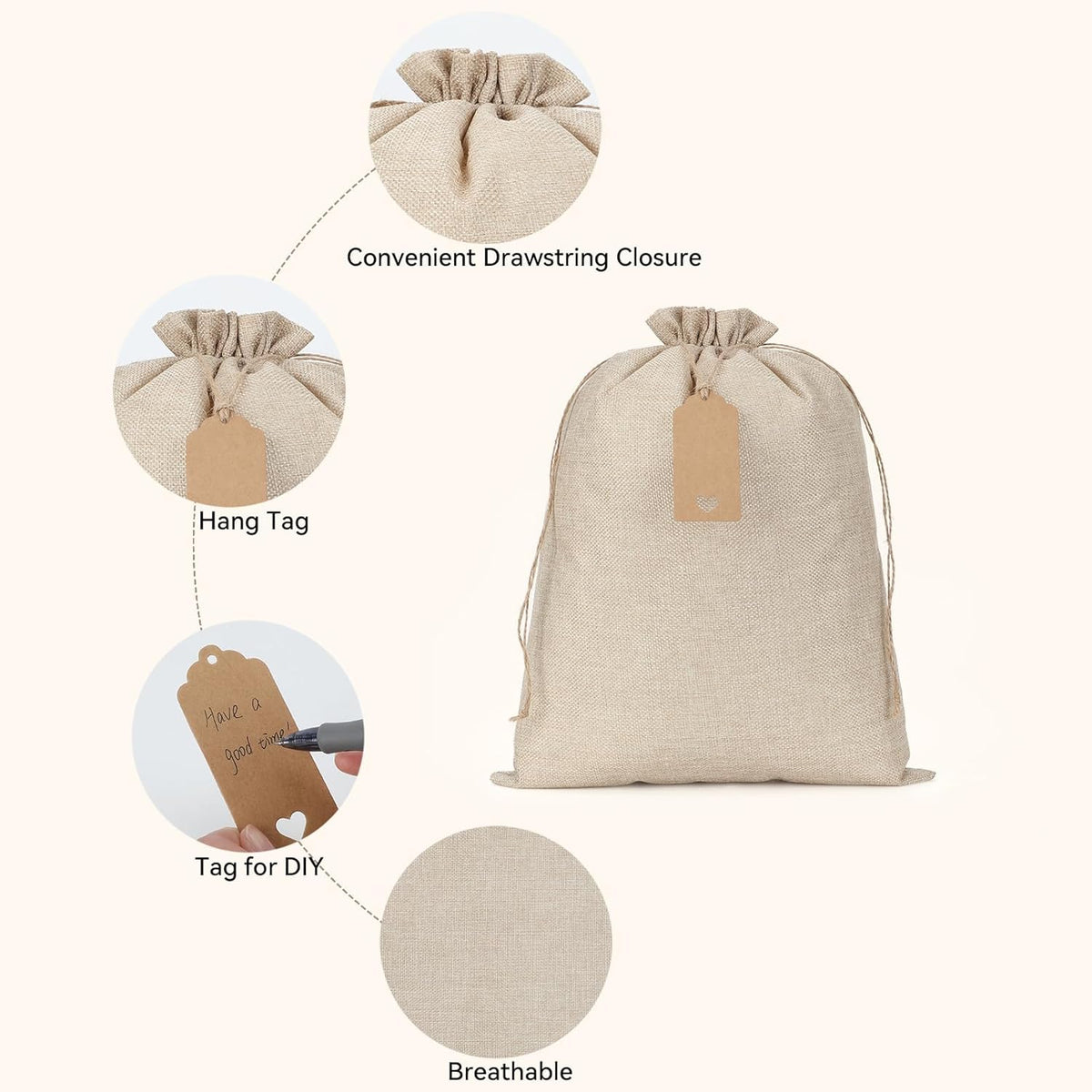 Tapleap Burlap Gift Bags with Drawstring - 10Pcs 12x16 Original Sacks with String and Tags for