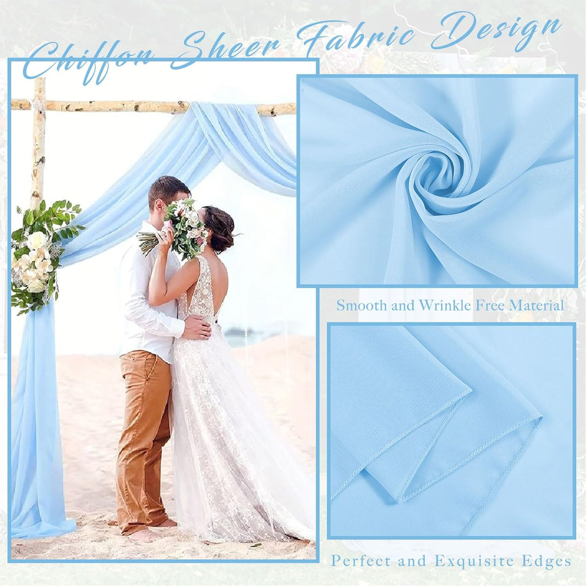 Wedding Arch Drapes Fabric 2 Panels 20Ft Length x 28" Width Baby Blue Arch Draping Chiffon Fabric