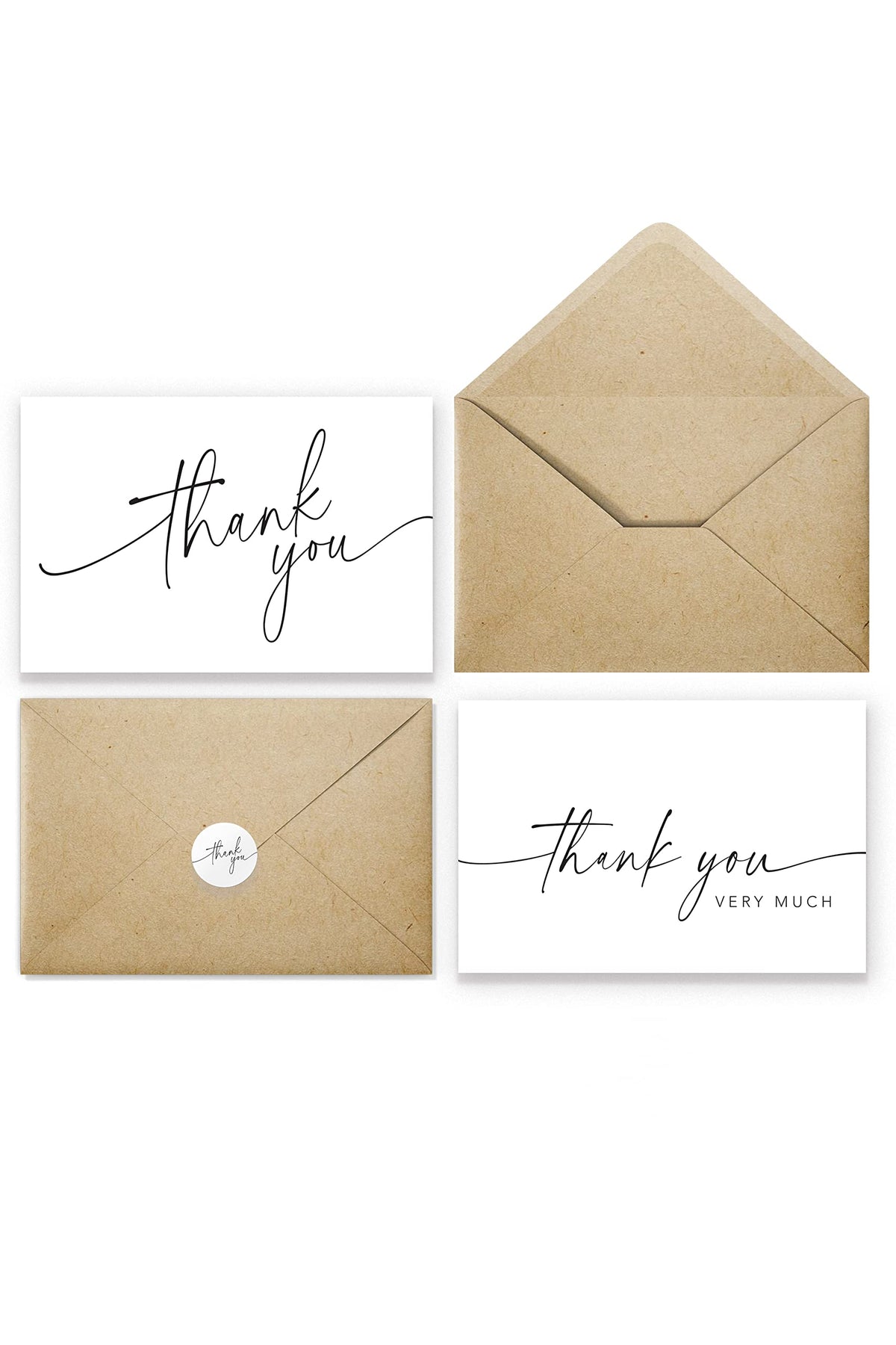 Thank You Cards with Envelopes & Matching Stickers, Bulk Pack of 100, 4x6 Inch Minimalistic Design
