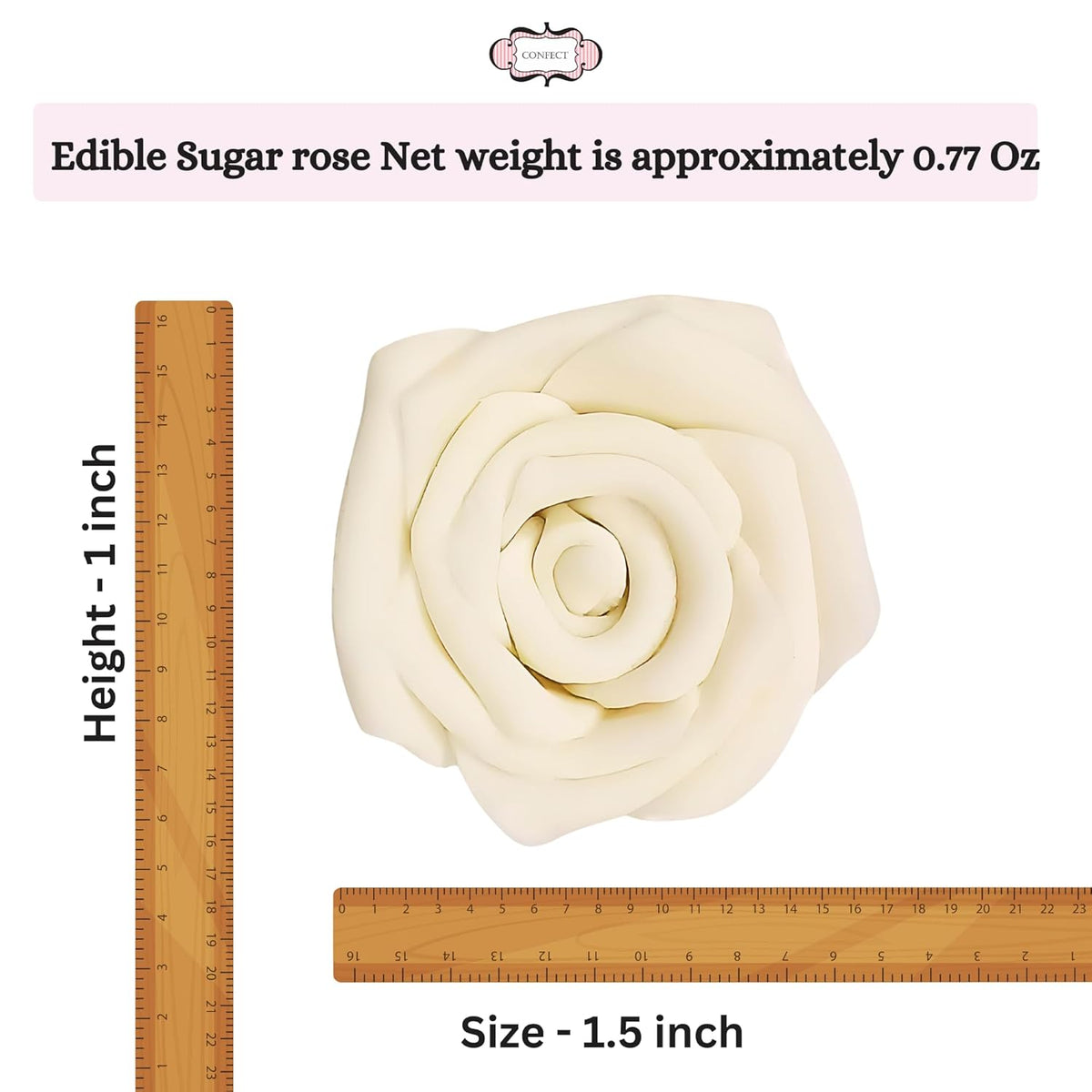 Confect Edible Ivory Rose Toppers – 12-Pack Classic Pearl Edible Roses for Cake, Cupcake Decorating