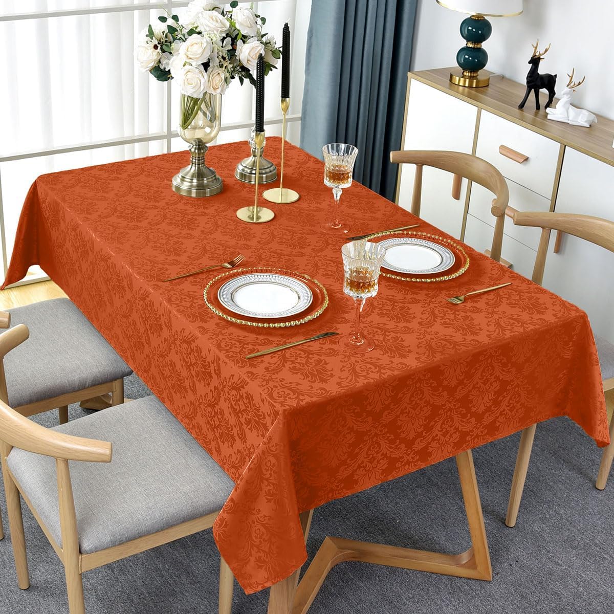 Jacquard Tablecloth Rectangle 52 x 70 Inch, Waterproof Stain Resistant Damask Autumn Table Cloth