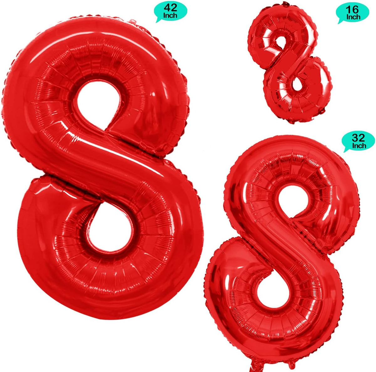 GOER 2 Pcs 42 Inch Red Foil Balloons Number 8,Huge Number Balloons for 8th 88th Birthday Party