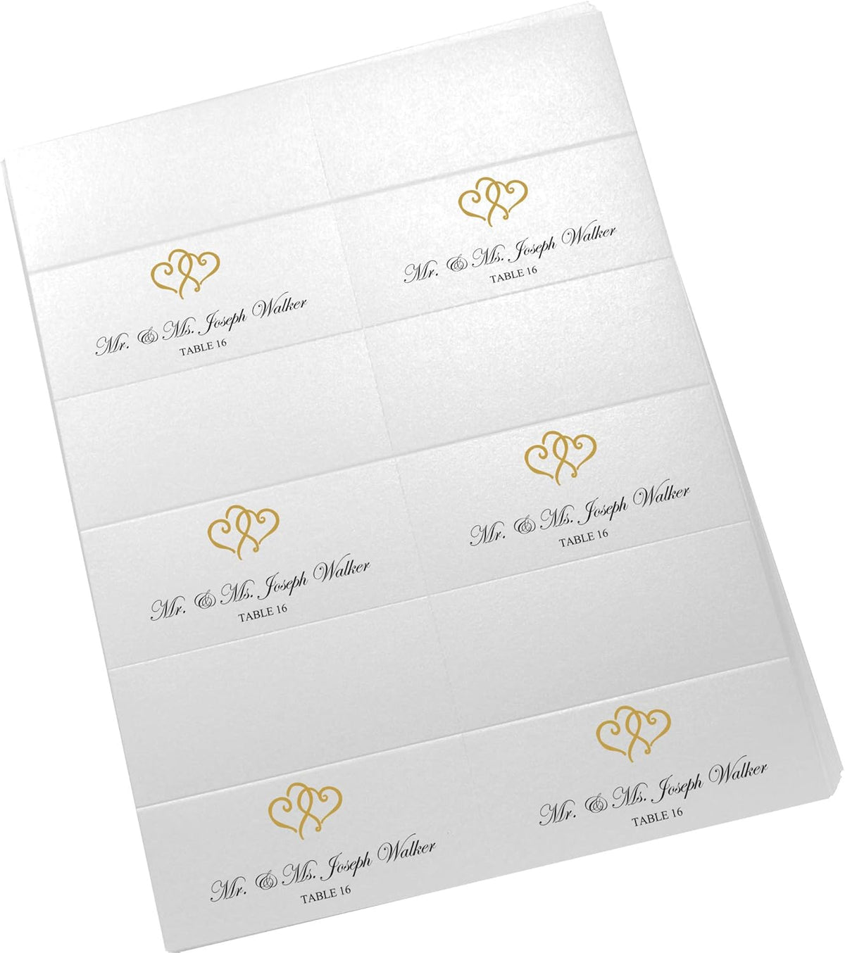 Linked Hearts Printable Place Cards, Gold (Choose Color), Set of 150 (25 Sheets), Laser & Inkjet