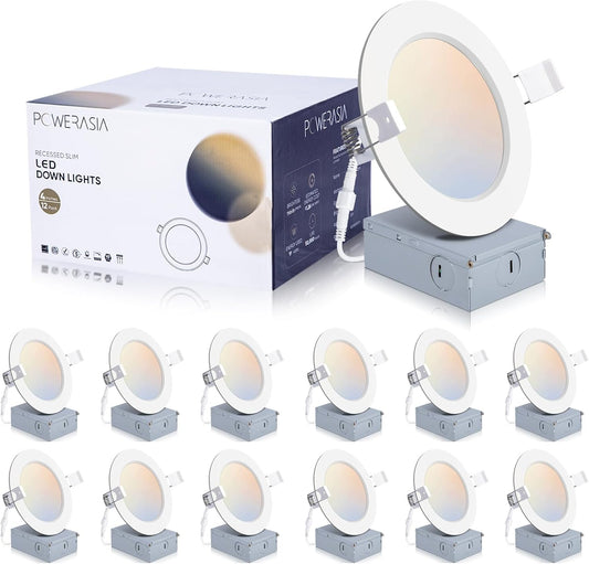 12 Pack 4 Inch Ultra-Thin LED Recessed Ceiling Light with Junction Box, 5CCT Dimmable