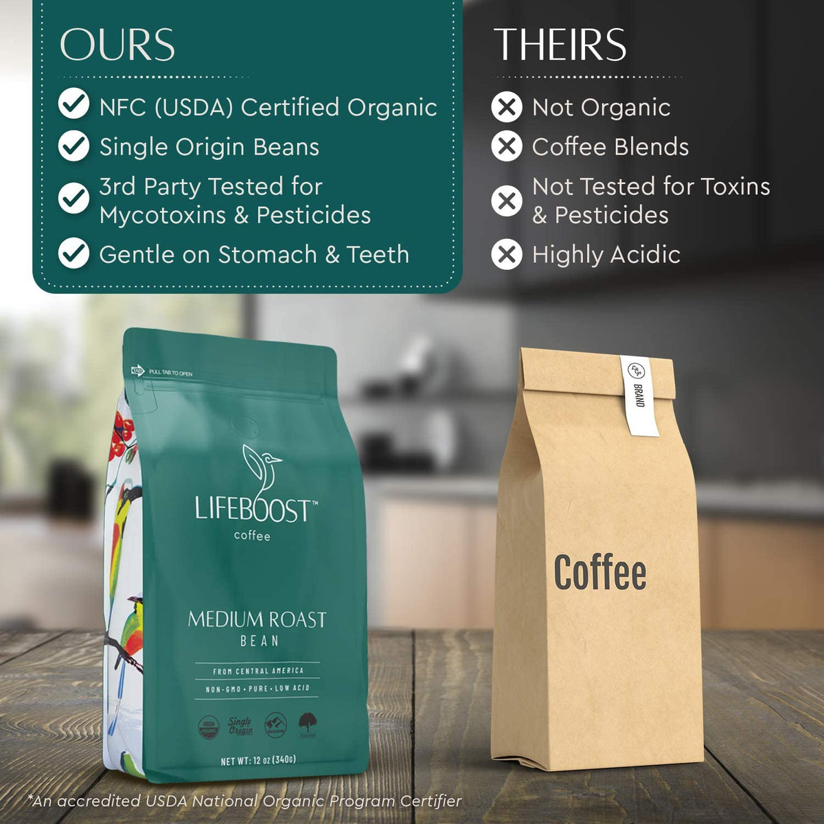 Lifeboost Organic Coffee Beans Medium Roast - Low Acid Single Origin Non-GMO Organic Whole Bean