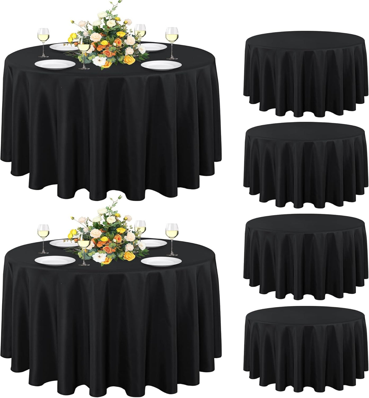 sancua 6 Pack Round Tablecloth 120 Inch Black, Stain and Wrinkle Resistant Table Cloth - Washable